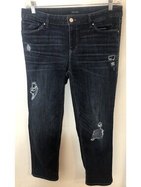 White House Black Market Blue Jeans Womens 10 Straight Cropped Holes Distressed